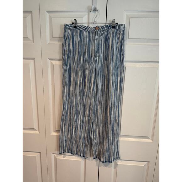 Striped Pants Blue & White Cropped Wide Leg Boho Casual Comfortable - Picture 8 of 8